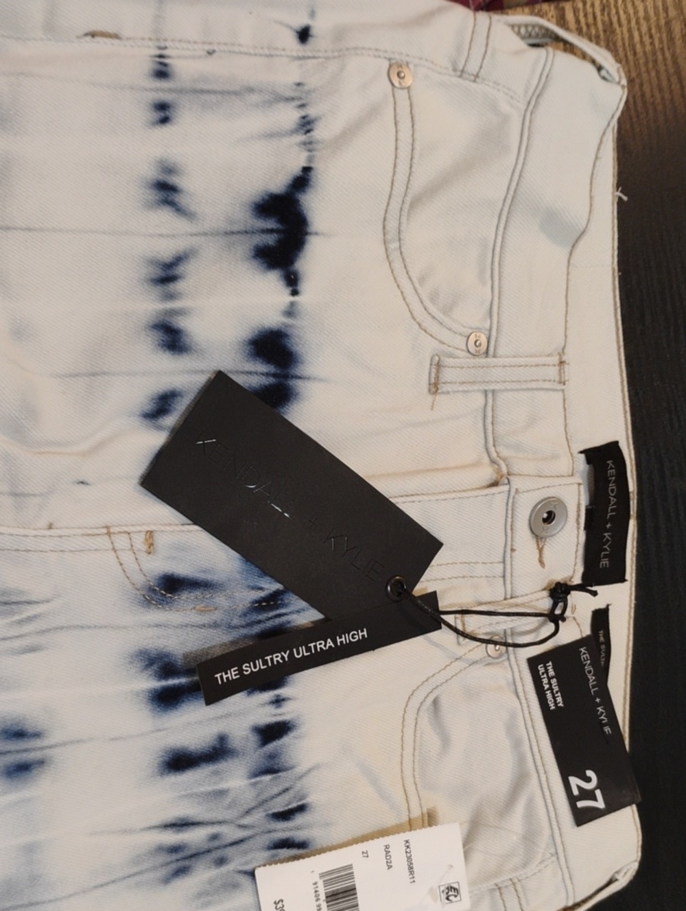 Kendall & Kylie White & Navy Tie-Dye Ultra High Jeans - 27